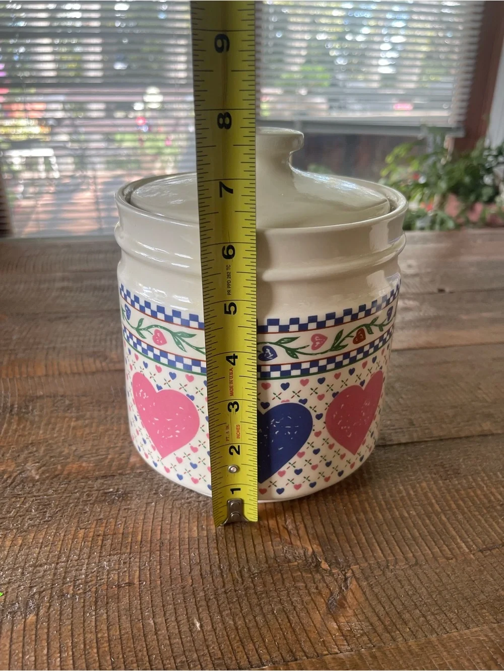 Heath Ceramics Cream Canisters with Blue and Pink Heart Motif